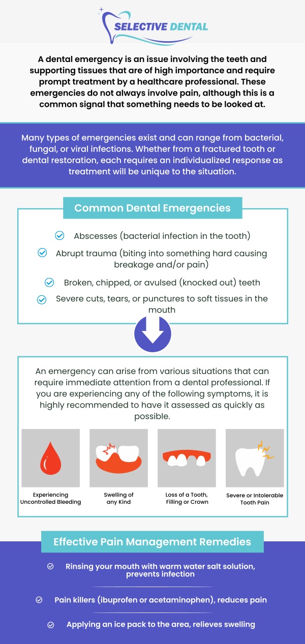 Emergency dentist Dr. Victoria Vuong at Selective Dental can provide dental care for issues such as infection, damaged teeth, knocked-out teeth, and more. Whether you're experiencing severe pain, a dental injury, or an urgent dental issue, Dr. Vuong is committed to delivering prompt, effective care to relieve discomfort and restore your oral health. Our team is equipped to handle a variety of dental emergencies, ensuring you receive the immediate attention you need. Contact us now or schedule an appointment online. We are conveniently located at 3151 South White Road, Suite 203 San Jose, CA 95148. Emergency dentist Dr. Victoria Vuong at Selective Dental can provide dental care for issues such as infection, damaged teeth, knocked-out teeth, and more. Whether you're experiencing severe pain, a dental injury, or an urgent dental issue, Dr. Vuong is committed to delivering prompt, effective care to relieve discomfort and restore your oral health. Our team is equipped to handle a variety of dental emergencies, ensuring you receive the immediate attention you need. Contact us now or schedule an appointment online. We are conveniently located at 3151 South White Road, Suite 203 San Jose, CA 95148.