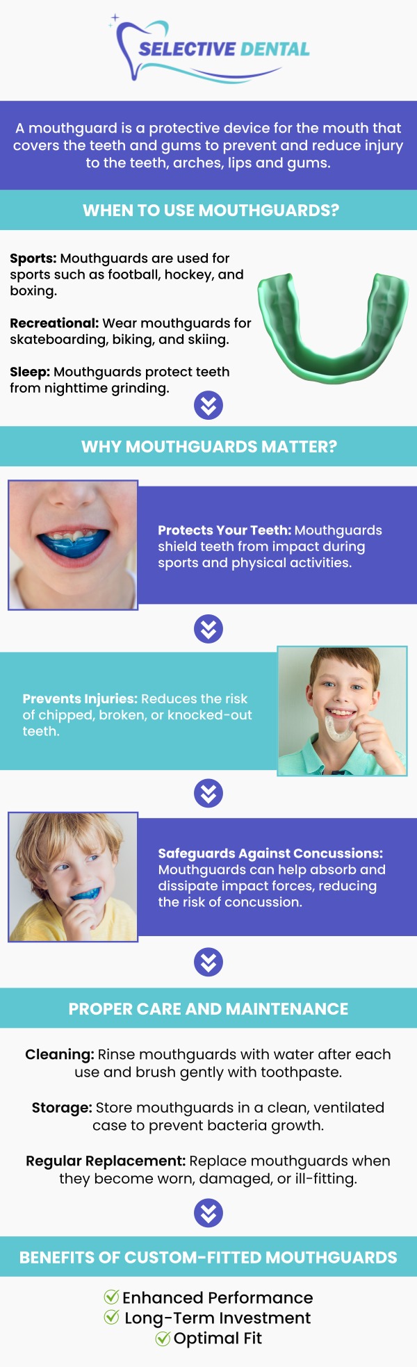 Common questions asked by patients: What is the average cost of a mouthguard? How long should a night guard last? Get customized mouth guards from Selective Dental to protect your teeth and gums. The cost depends upon the patient's insurance coverage, and the longevity of the mouthguard depends upon each patient's condition. Visit Selective Dental today to learn more. For more information, contact us today or schedule an appointment online. We are conveniently located at 3151 South White Road, Suite 203 San Jose, CA 95148. We serve patients from all over Santa Clara County CA: San Jose, Milpitas, Santa Clara, Campbell, Sunnyvale, Cupertino, Saratoga, Los Gatos CA, and beyond! Common questions asked by patients: What is the average cost of a mouthguard? How long should a night guard last?
Get customized mouth guards from Selective Dental to protect your teeth and gums. The cost depends upon the patient's insurance coverage, and the longevity of the mouthguard depends upon each patient's condition. Visit Selective Dental today to learn more. For more information, contact us today or schedule an appointment online. We are conveniently located at 3151 South White Road, Suite 203 San Jose, CA 95148. We serve patients from all over Santa Clara County CA: San Jose, Milpitas, Santa Clara, Campbell, Sunnyvale, Cupertino, Saratoga, Los Gatos CA, and beyond!